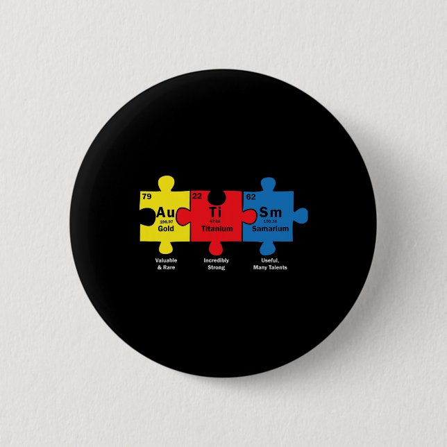 Puzzle Piece Chemical Elements Cool Autism Awarene Button (Front)