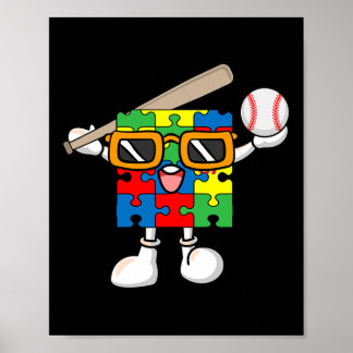 Puzzle Piece Playing Baseball Autism Awareness Boy Poster