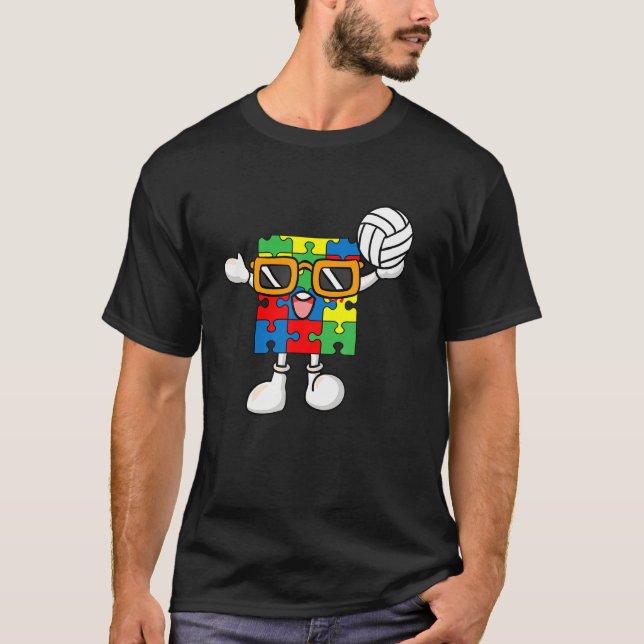 Puzzle Piece Playing Volleyball Autism Awareness B T-Shirt (Front)