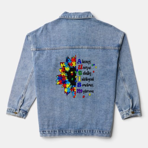 Puzzle Piece Sunflower Autism Awareness Support In Denim Jacket