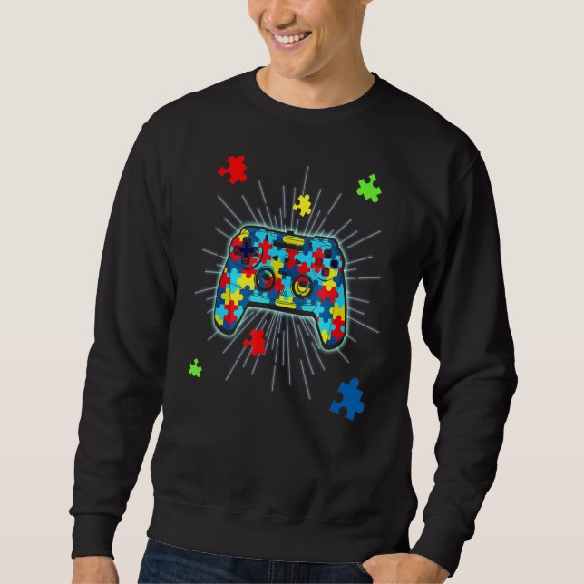 Puzzle Piece Video Game Controller Gamers Autism A Sweatshirt (Front)