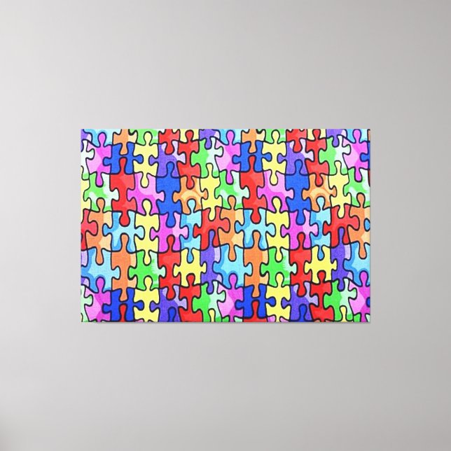 PUZZLE PIECES AUTISM  3 Panel Canvas Wall Art (Front)