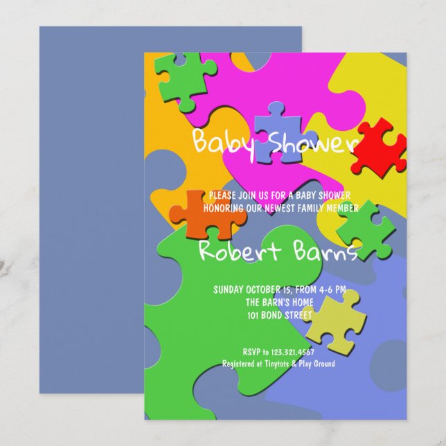 Puzzle Pieces Boy Baby Shower Invitation (Front/Back)