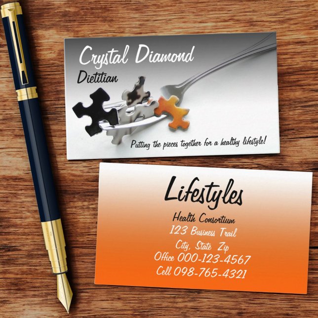 Puzzle Pieces & Fork Business Card (business card front and back )