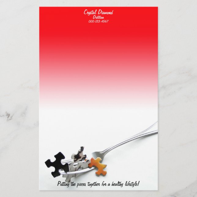 Puzzle Pieces Fork Red White Ombre Stationery (Front)