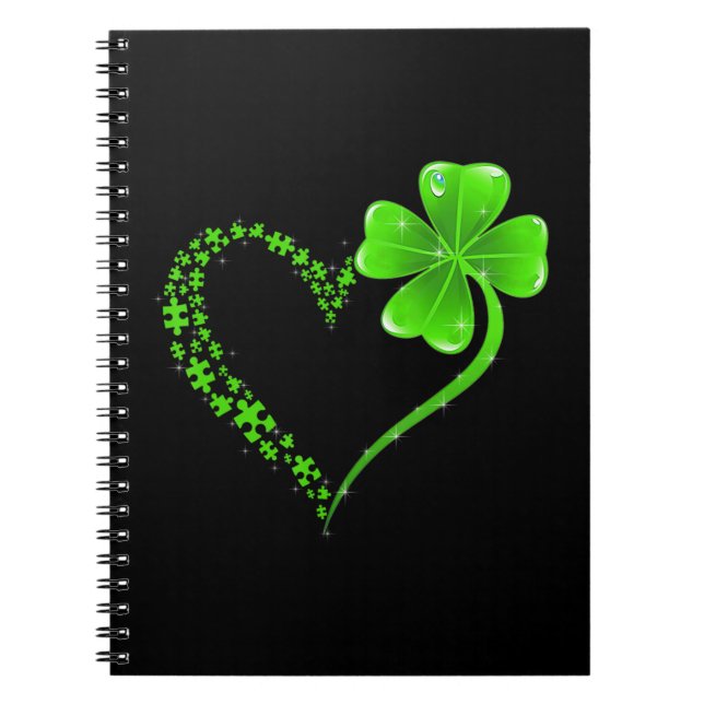 Puzzle Pieces Heart Shamrock Autism Awareness Happ Notebook (Front)