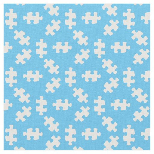 Puzzle Pieces Light Blue and White Fabric