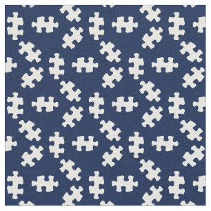 Puzzle Pieces Midnight Blue and White Fabric