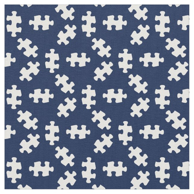 Puzzle Pieces Midnight Blue and White Fabric (Close Up)