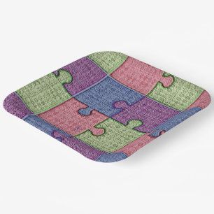 Puzzle Pieces Multi Colored  Paper Plates