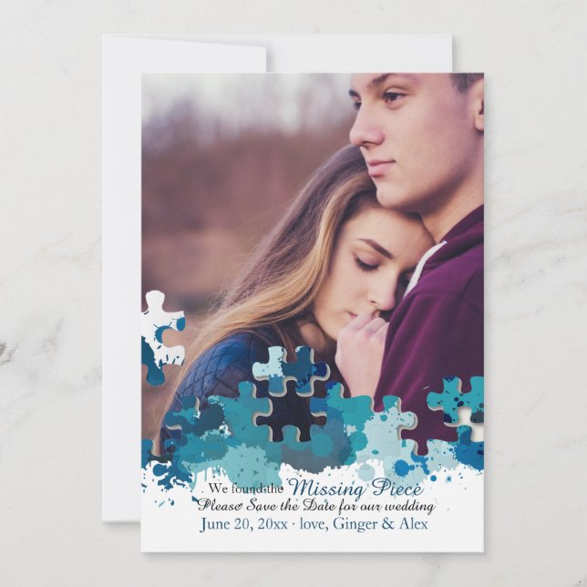 Puzzle Pieces Photo Save the Date Announcement (Front)