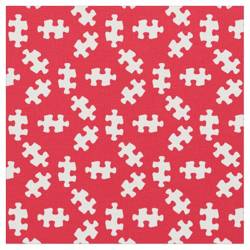 Puzzle Pieces Red and White Fabric