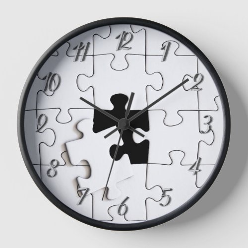 Puzzle pieces whimsical unique black white  clock