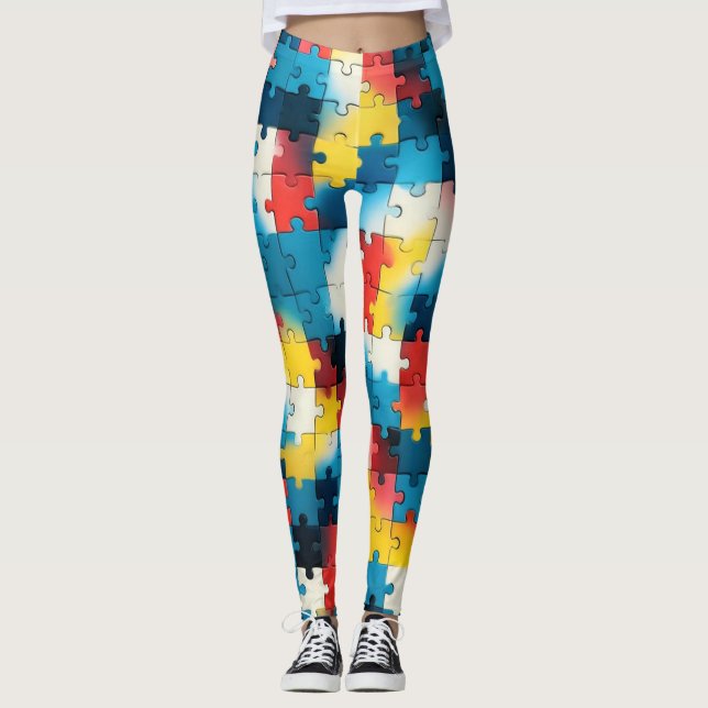 Puzzle Power in vibrant colored Leggings (Front)