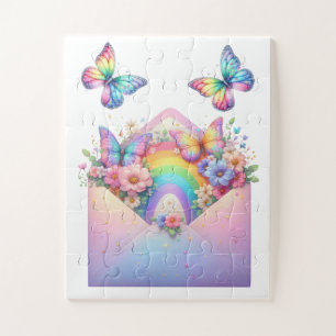 Puzzle- Rainbow Glitter Butterfly & Flower Jigsaw Puzzle