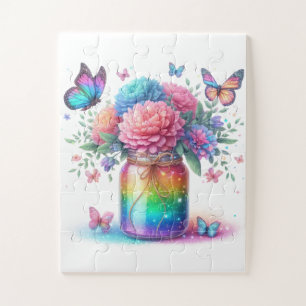 Puzzle-Rainbow Glitter Butterfly & Flower Jigsaw Puzzle