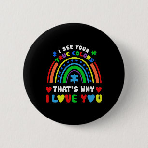 Puzzle Rainbow In April We Wear Blue Autism Awaren Button