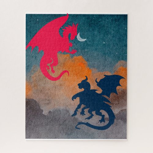 puzzle red dragon black dragon flying in the night