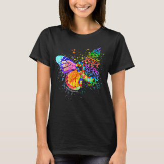 Puzzle Ribbon Autism Awareness Dripping Butterfly T-Shirt