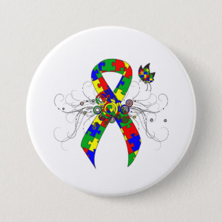 Puzzle Ribbon Butterfly Pinback Button