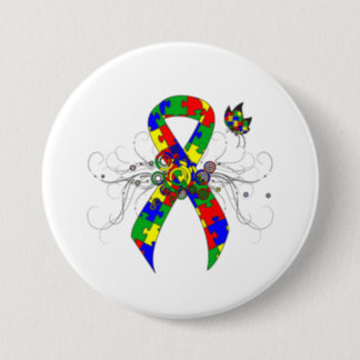 Puzzle Ribbon Butterfly Pinback Button