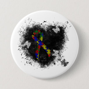 Puzzle Ribbon Grunge Heart Button