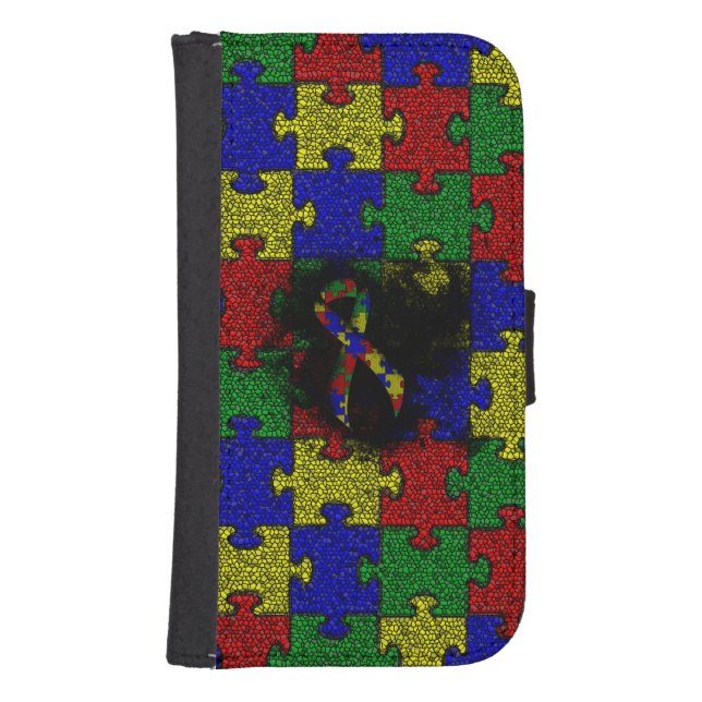Puzzle Ribbon Grunge Heart Samsung Galaxy Wallet Case (Front)