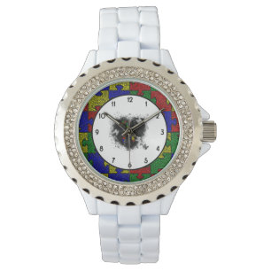 Puzzle Ribbon Grunge Heart Watch