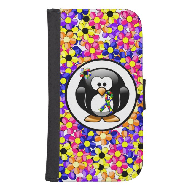 Puzzle Ribbon Penguin Samsung Galaxy Wallet Case (Front)