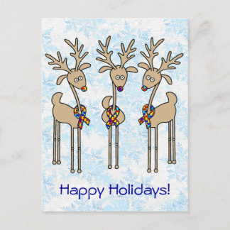 Puzzle Ribbon Reindeer - Autism Awareness Holiday Postcard