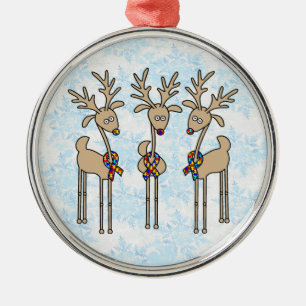 Puzzle Ribbon Reindeer - Autism Awareness Metal Ornament