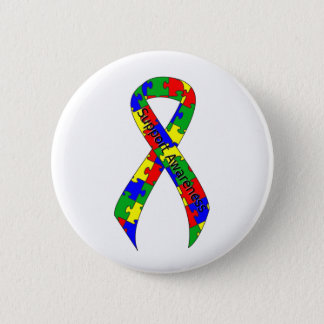 Puzzle Ribbon Support Awareness Pinback Button