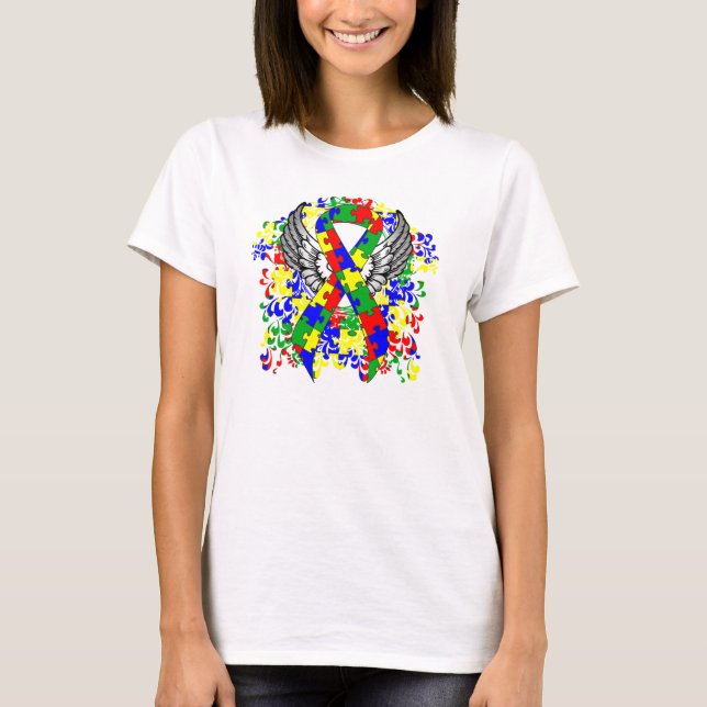 Puzzle Ribbon With Wings T-Shirt (Front)