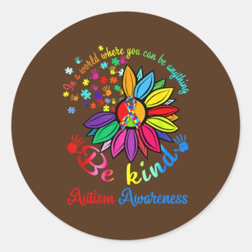 Puzzle Sunflower Be Kind Autism Awareness Mom Classic Round Sticker