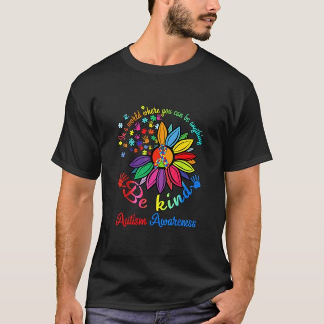 Puzzle Sunflower Be Kind Autism Awareness Mom Supp T-Shirt (Front)