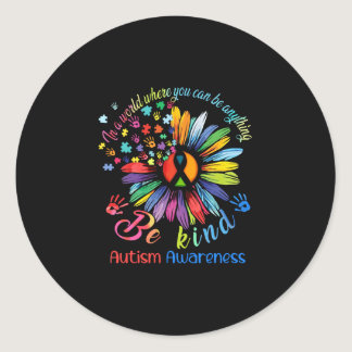 Puzzle Sunflower Be Kind Autism Awareness Support Classic Round Sticker