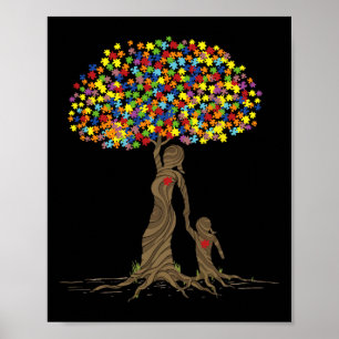 Puzzle Tree Love Mom And Autistic Daughter Autism Poster