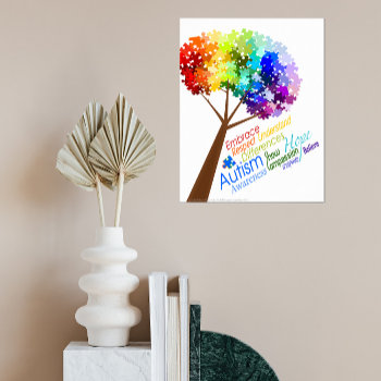 Puzzle Tree With Word Art Autism Awareness Poster by NightOwlsMenagerie at Zazzle