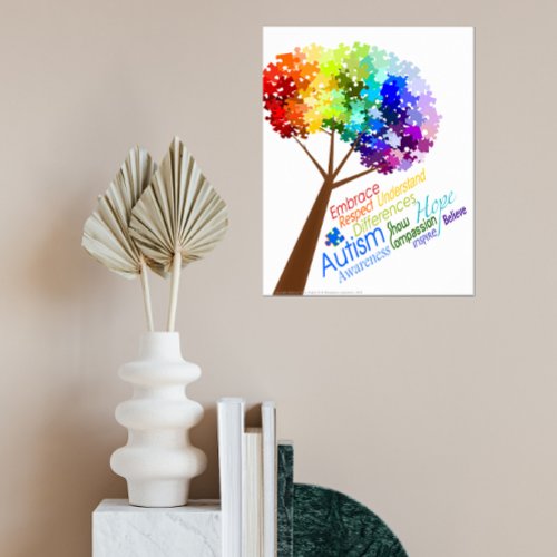 Puzzle Tree with Word Art Autism Awareness Poster