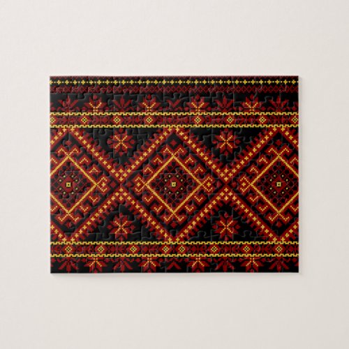 Puzzle Ukrainian Cross Stitch Embroidery Red Gold