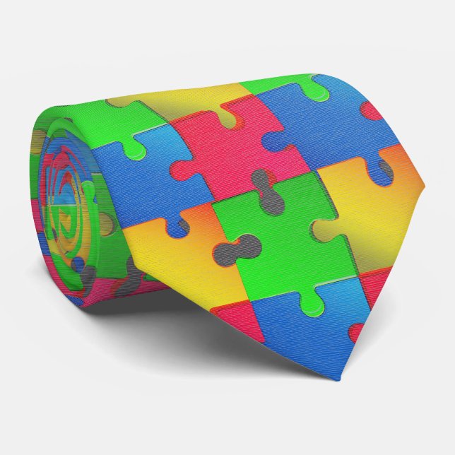 Puzzle Unity – Bold Color Chaos Neck Tie (Rolled)