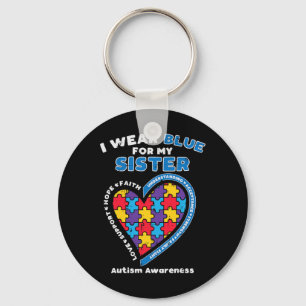 Puzzle Wear Blue For My Sister Autism Awareness Fa Keychain