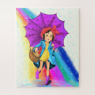 Puzzle with Farm Girl with Umbrella and Rooster