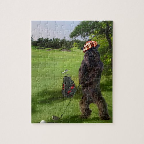 Puzzle with funny golfing terrier scene