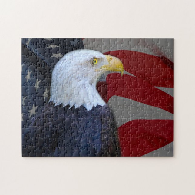 Puzzle with Gift Box/Bald Eagle with American Flag (Horizontal)