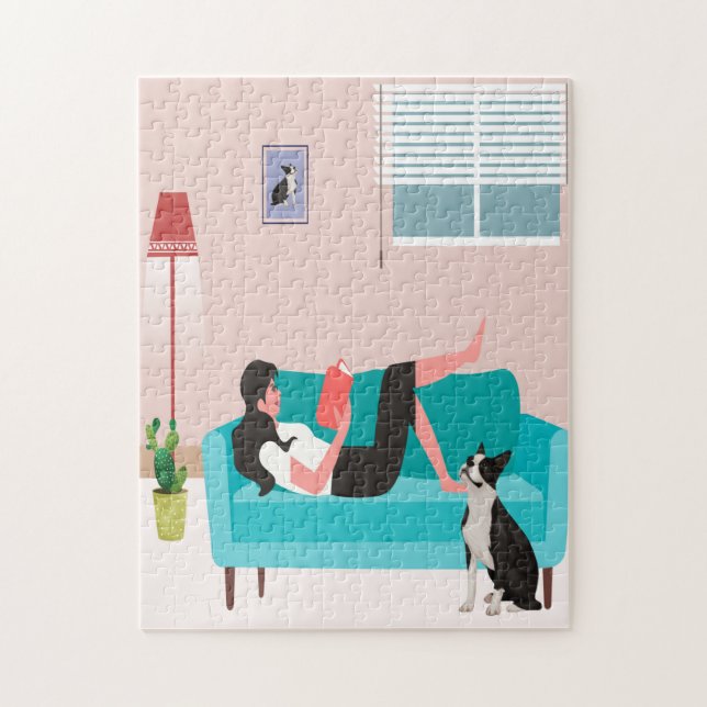 Puzzle with Girl & Boston Terrier (Vertical)