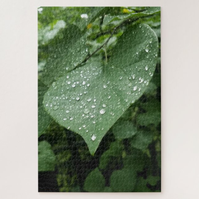 Puzzle with Green Leaf and Raindrops (Vertical)