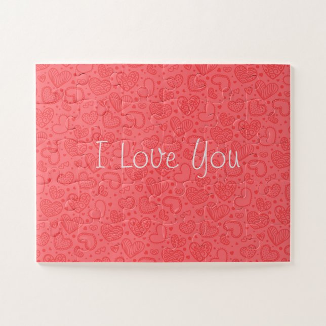 Puzzle with Hearts and Text I Love You (Horizontal)