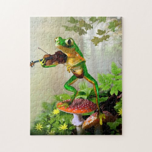 Puzzle with tree frog playing fiddle