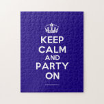 Puzzles<br><div class="desc">Based on the original Keep Calm and ... poster this cream and blue Keep Calm and Party On Puzzle features a custom designed font that matches the original closely.</div>